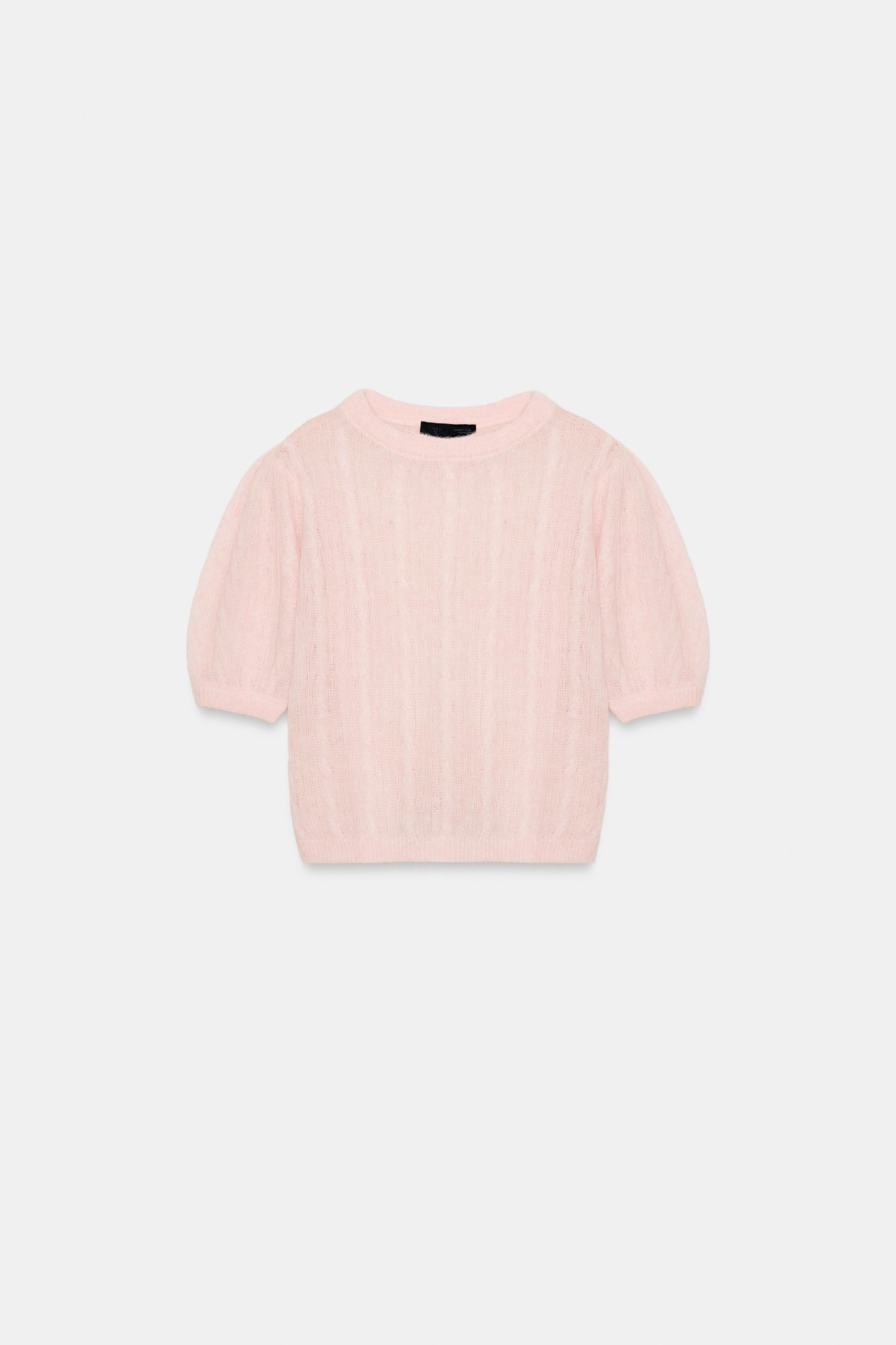 PULL AVEC LAINE À TORSADES MANCHES COURTES